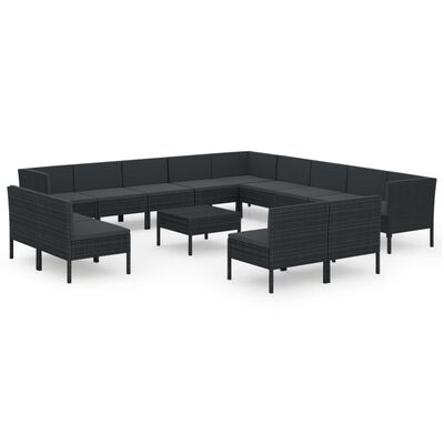 vidaXL 14 Piece Patio Lounge Set with Cushions Poly Rattan Black