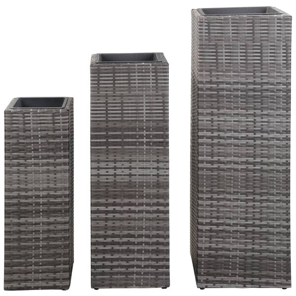 vidaXL Garden Raised Beds 3 pcs Poly Rattan Gray