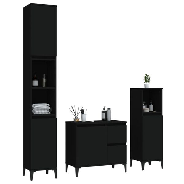 vidaXL Bathroom Furniture Set Black Engineered wood, metal Medium