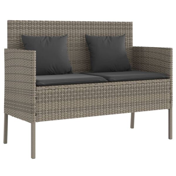 vidaXL Garden Bench Grey PE Rattan 44.5 in x 24.0 in x 34.3 in Storage