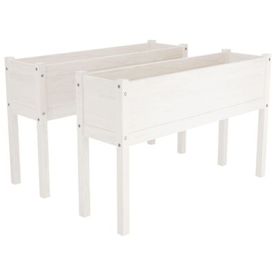 vidaXL Garden Planters 2 pcs White 43.3"x12.2"x27.6" Solid Wood Pine