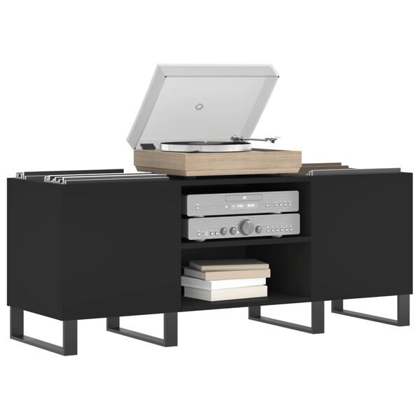 vidaXL Record Cabinet Black Engineered wood, Iron Medium Record Cabinet