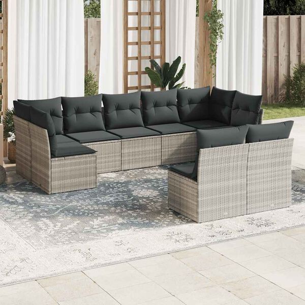 vidaXL Garden Sofa Set Light Grey PE Rattan Large Modular