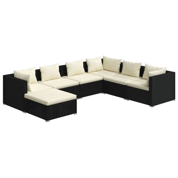 vidaXL Patio Lounge Set Black PE rattan 7 Piece Modular