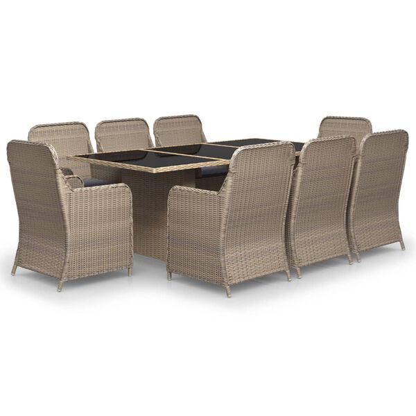vidaXL Dining Set Brown and dark gray PE rattan, glass, powder-coated steel