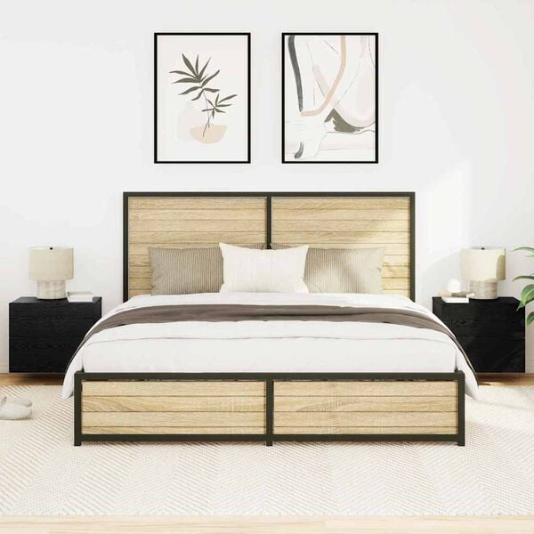 vidaXL Bedside Cabinet 2 pcs Black Oak 19.69 x 15.35 x 16.14 in