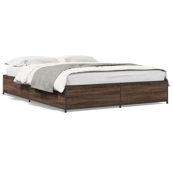 vidaXL Bed Frame Brown Oak Engineered wood and steel Double Durable