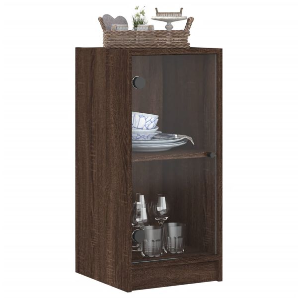 vidaXL Side Cabinet with Glass Doors Brown Oak 13.8"x14.6"x29.7"