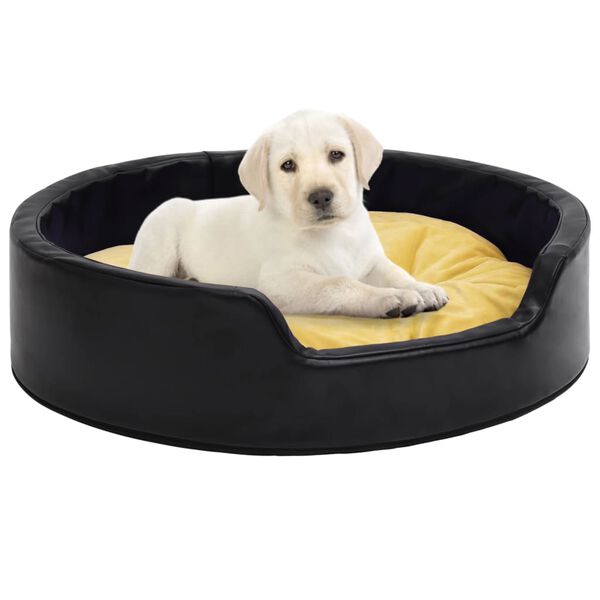 vidaXL Dog Bed Black Faux Leather 39In x 35In Dog Bed Round
