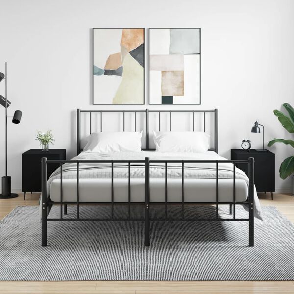 vidaXL Bedside Cabinet Set of 2 Black Engineered wood, iron, aluminum