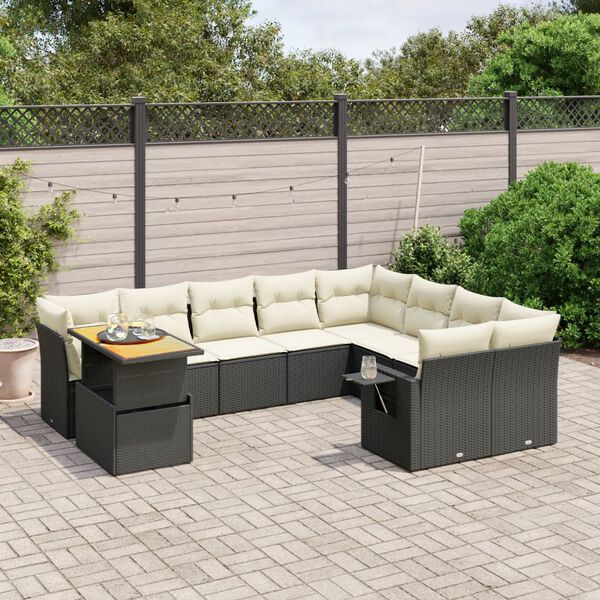 vidaXL Garden Sofa Set Black, Cream White