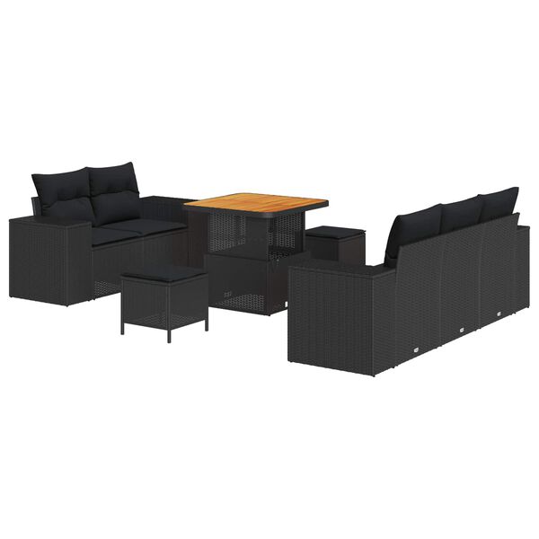vidaXL Garden Sofa Set with Cushion 8 pcs Black Poly Rattan