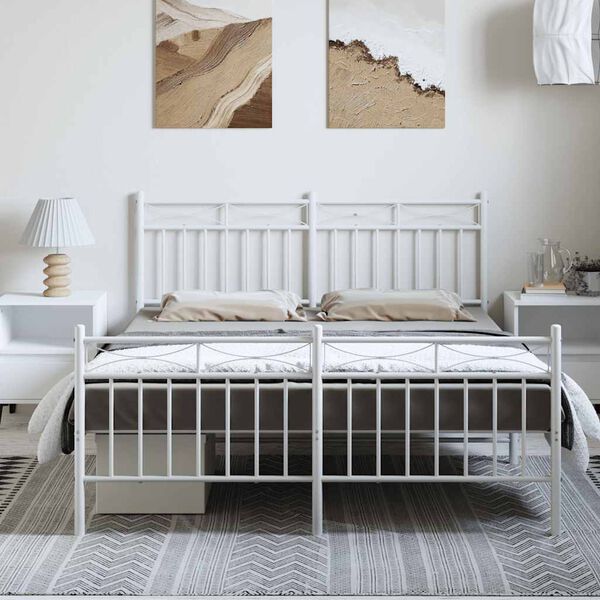 vidaXL Bed Frame White Powder-Coated Steel King Size Bed Frame