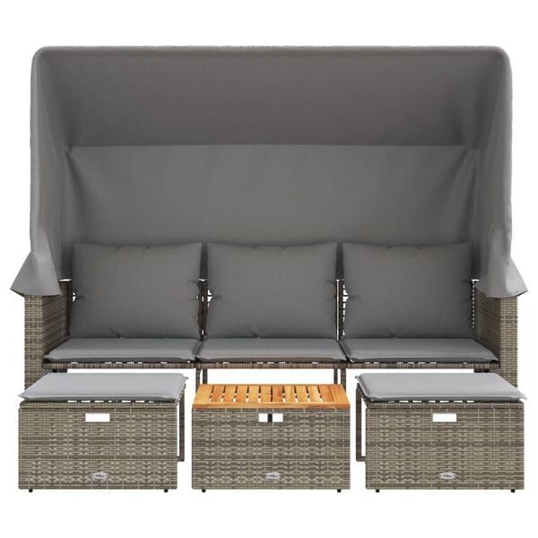 vidaXL Garden Sofa Grey PE rattan 3-seater Retractable Outdoor Sofa