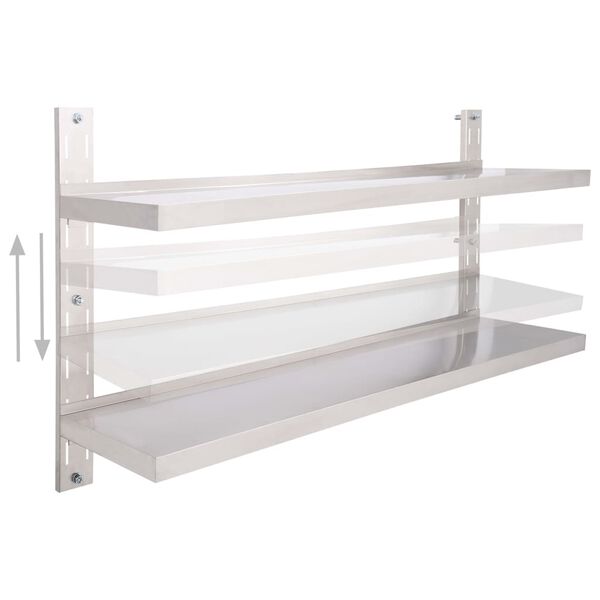 vidaXL Floating Wall Shelf Silver Stainless Steel 59 in x 11.8 in