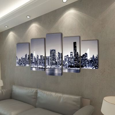 Canvas Wall Print Set Monochrome New York Skyline 39" x 20"