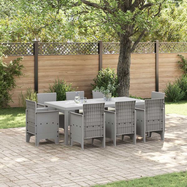 vidaXL Garden Dining Set 9 pcs Light Grey Polt rattan