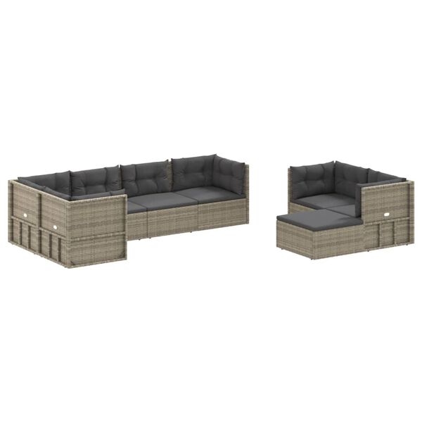 vidaXL Garden Lounge Set Gray PE rattan, powder-coated steel Modular