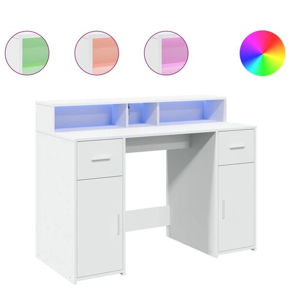 vidaXL Desk with LED Lights White 47.2x21.7x35.8" Engineered Wood