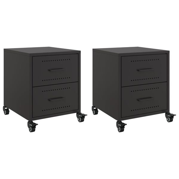 vidaXL Bedside Cabinet Set of 2 Black Cold-rolled steel Small Storage