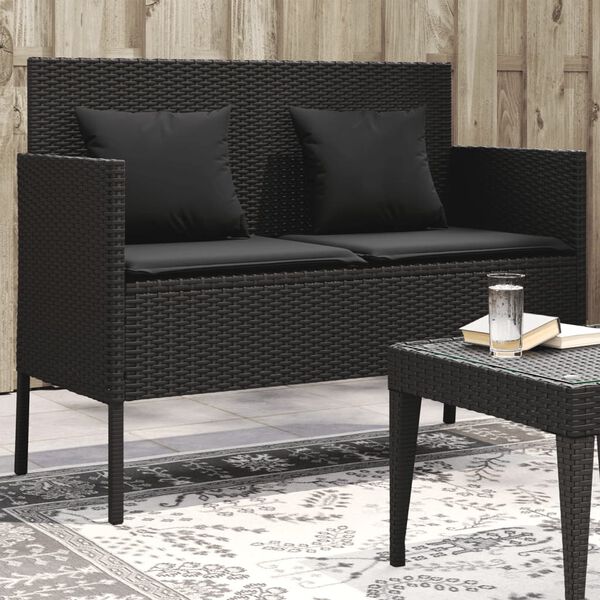vidaXL Garden Bench Black PE rattan Garden Bench Rectangular Modern