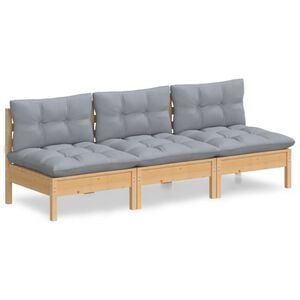 vidaXL 3-seater Garden Sofa Grey, Natural wood