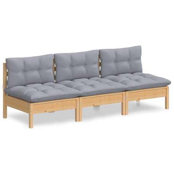 vidaXL 3-seater Garden Sofa Grey, Natural wood