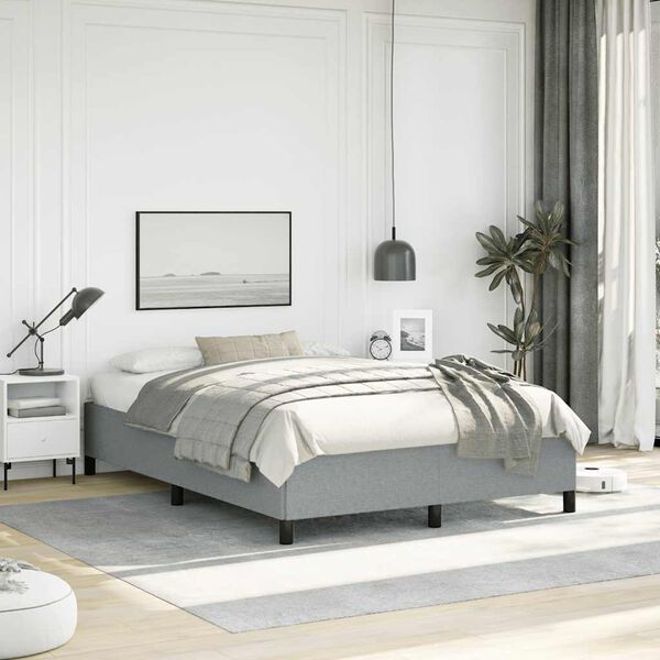 vidaXL Bed Frame Light Grey Polyester, Plywood, Engineered Wood Full