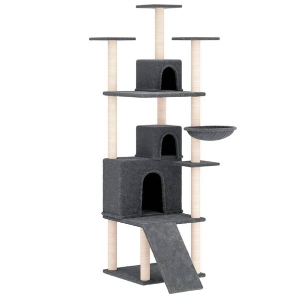 vidaXL Cat Tree Dark Grey Engineered wood, plush, sisal Height of 69 in.