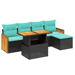 vidaXL 6 Piece Patio Sofa Set with Cushions Black Poly Rattan