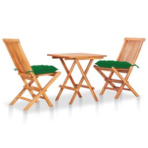 vidaXL Bistro Set Set of 3 Green Teak wood 3 Piece Set Collapsible