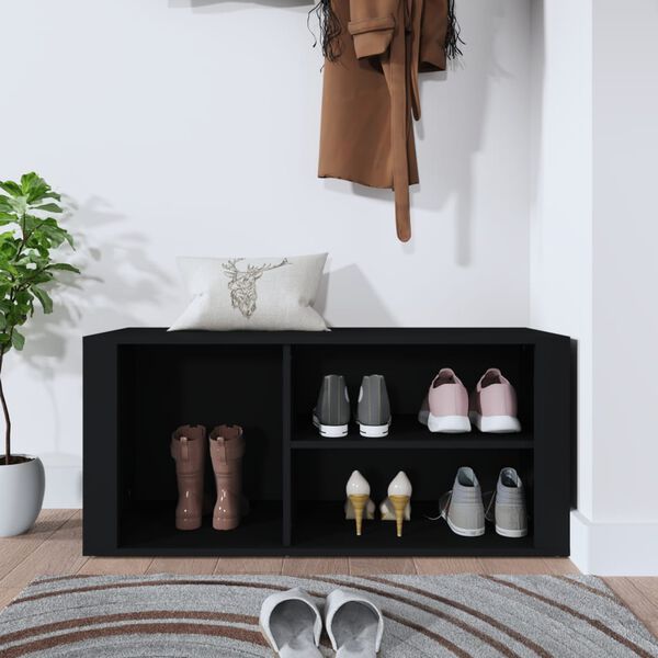 vidaXL Shoe Cabinet Black Engineered wood 39.4x13.8x17.7 in Shoe Cabinet