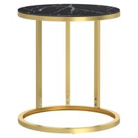 vidaXL Side Table Gold and Black Marble 17.7" Tempered Glass