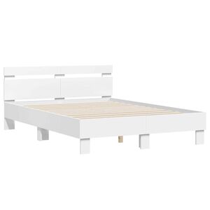 vidaXL Bed Frame with LED White 53.94 x 74.80 in Engineered Wood