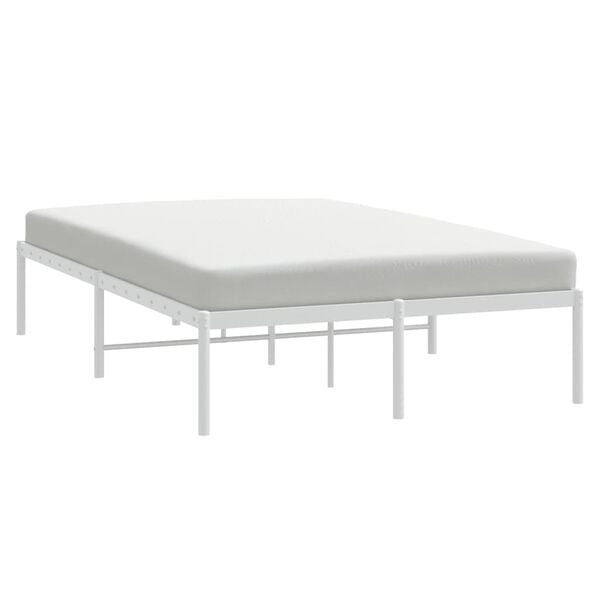 vidaXL Bed Frame White Powder-Coated Steel Small Double Bed Frame