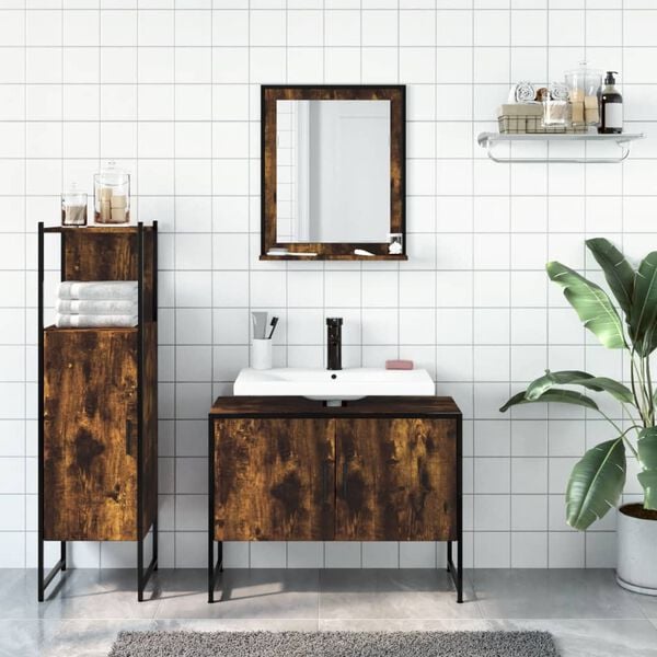 vidaXL Bathroom Cabinet Set Smoked oak