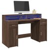 vidaXL Desk with LED Lights Brown Oak 55.1x21.7x35.8" Engineered Wood