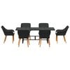 vidaXL Garden Dining Set with Cushion 7 pcs Black poly rattan