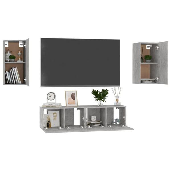 vidaXL 4 Piece TV Cabinet Set Concrete Grey Engineered Wood (804521+803335)