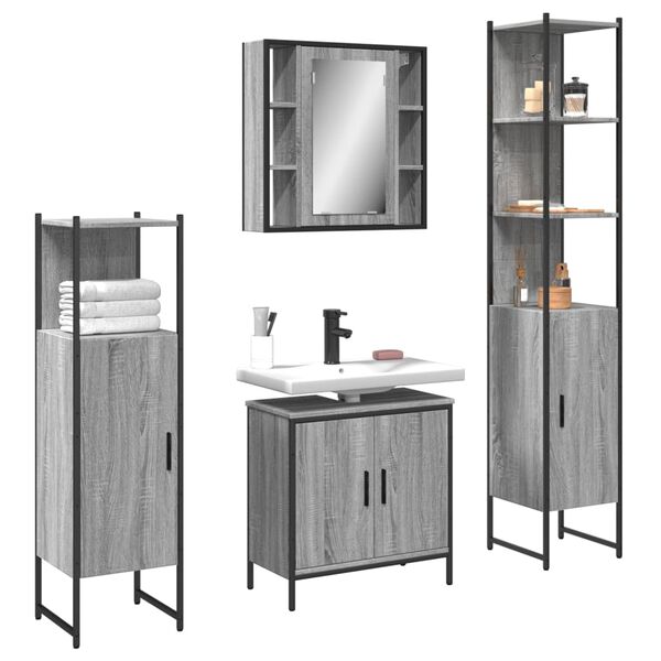 vidaXL Bathroom Cabinet Set Gray Sonoma