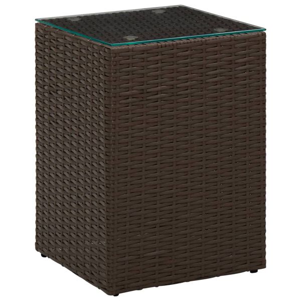 vidaXL Side Table Brown Poly Rattan, Glass, Metal 14x14x20.5 in Durable