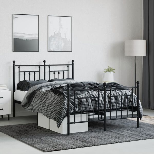 vidaXL Bed Frame Black Powder-Coated Steel Small Double Metal Bed Frame