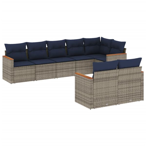 vidaXL 8 Piece Garden Sofa Set with Cushions Grey Poly Rattan