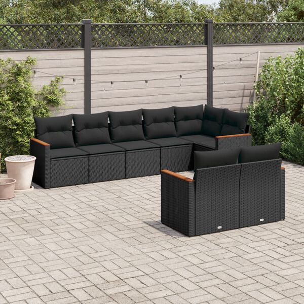 vidaXL Garden Sofa Set Black PE rattan, powder-coated steel Large