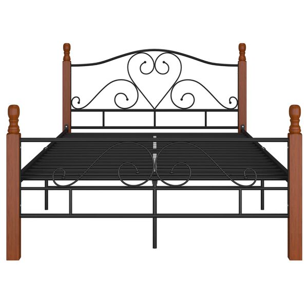 vidaXL Bed Frame Black and natural oak Powder-coated metal, solid oak wood