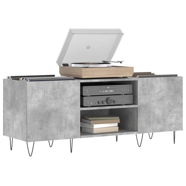 vidaXL Record Cabinet Concrete Grey Engineered Wood and Iron Medium