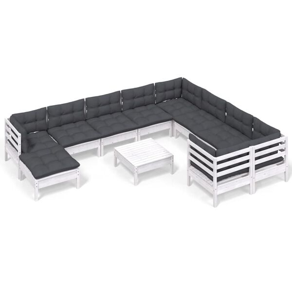 vidaXL Garden Lounge Set White, Anthracite Solid pinewood, Polyester