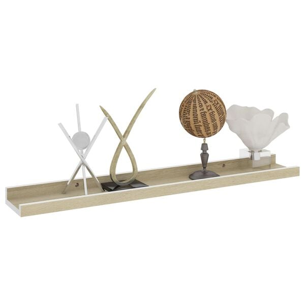 vidaXL Wall Shelf Set of 2 White and Sonoma Oak MDF 23.6in long