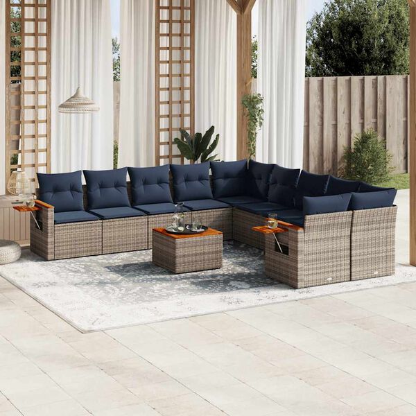 vidaXL 11 Piece Patio Sofa Set with Cushions Grey Poly Rattan (US only)