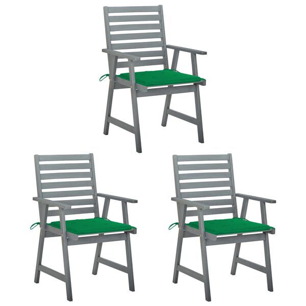 vidaXL Patio Dining Chairs with Cushions 3 pcs Solid Acacia Wood
